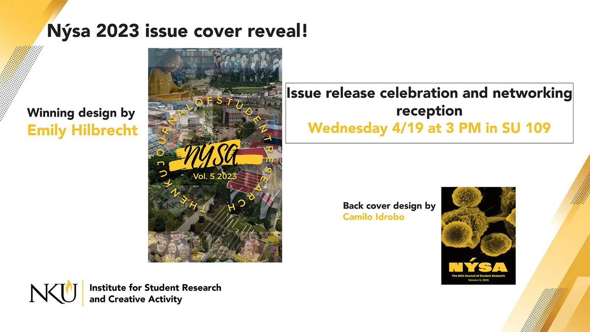 Today is the launch of Nýsa Volume 5 for the 2022-2023 academic year!

Meet authors, reviewers and the editorial board. Come and see the unveiling of this year's cover! The event will be held in SU 109 from 3-4pm.

Learn more about Nýsa 
here ->buff.ly/3KA74jf