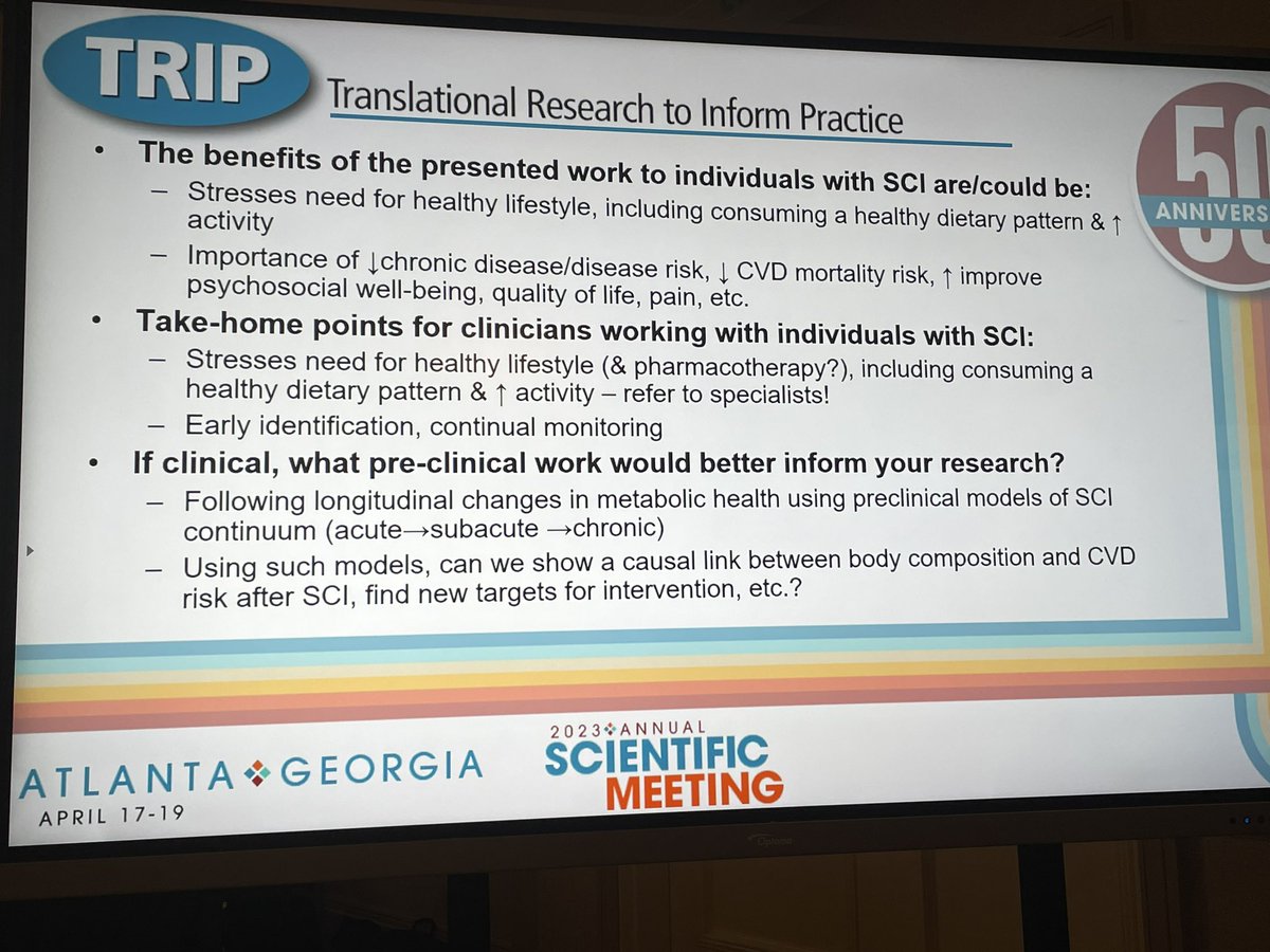 smitheimearm's tweet image. #ASIA2023atl Interesting TRIP session on neurogenic obesity &amp;amp; metabolic changes after #SCI - a huge challenge for clinicians in the long term health management of people with #SCI - hopefully in time, collaborations like these will help inform practice @GeoffroyLab @ASIA_spine
