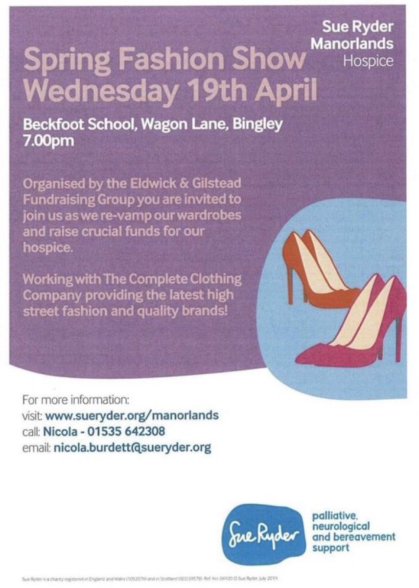 Come down to Beckfoot. A fashion show for a very worthy cause starting soon: