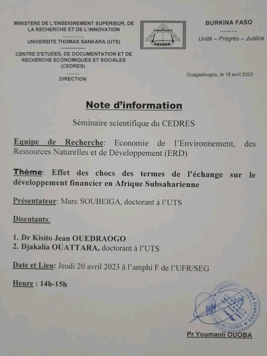 souleyman_amine's tweet photo. #Annonce
Séminaire scientifique du #CEDRES ce jeudi 20 avril à 14h https://t.co/30xrcrbhfc