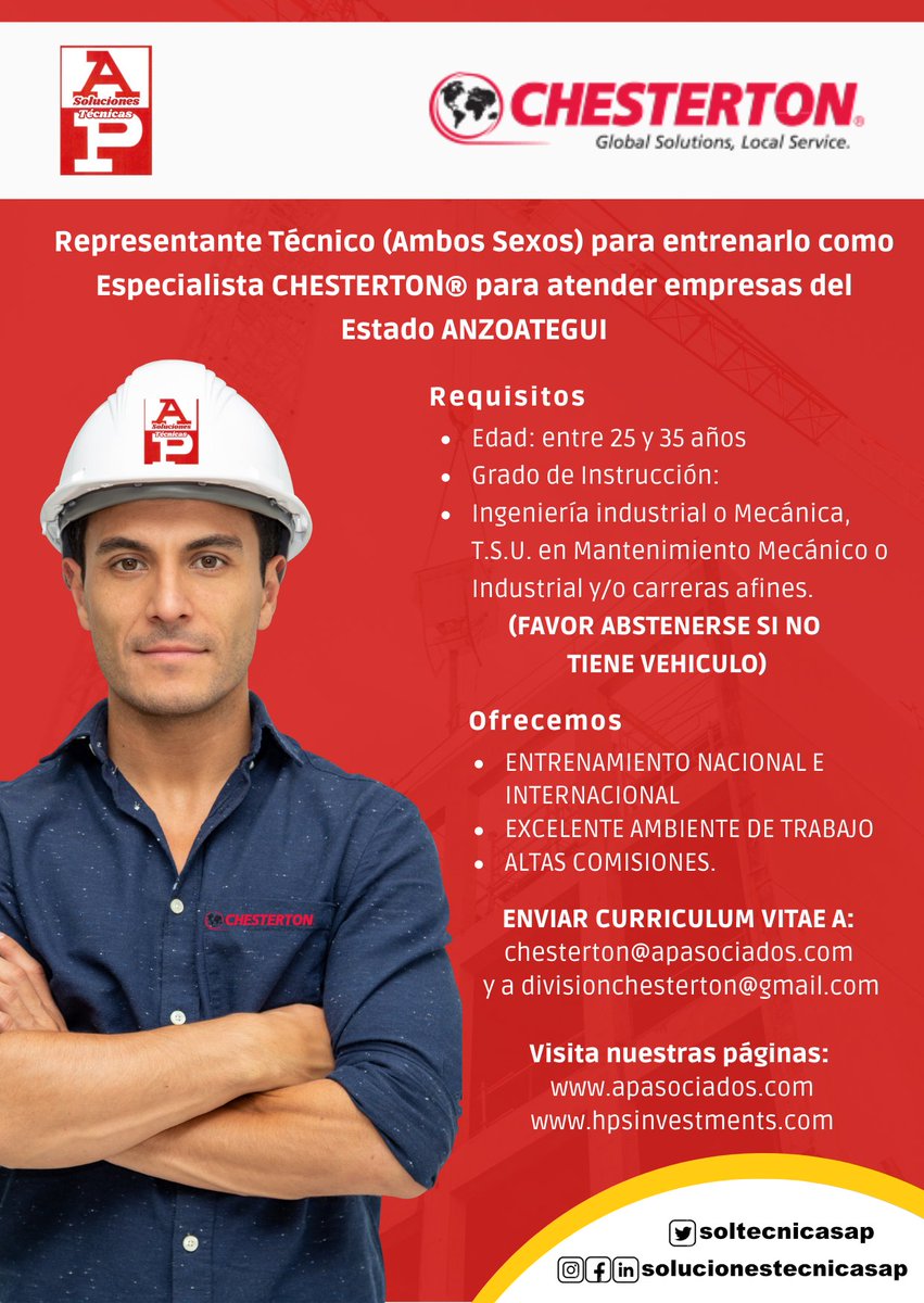 soltecnicasap's tweet photo. Eres audaz profesional de las áreas de Ingeniería Industrial Mecánica TSU en Mantenimiento Mecánico Industrial o carreras afines y apasionado por los retos esta es tu gran oportunidad #Ingeniería #Industria #Soluciones #Técnicos #Anzoátegui  #Chesterton #OrangeTech #WorldFluid https://t.co/zqESCmTsIA