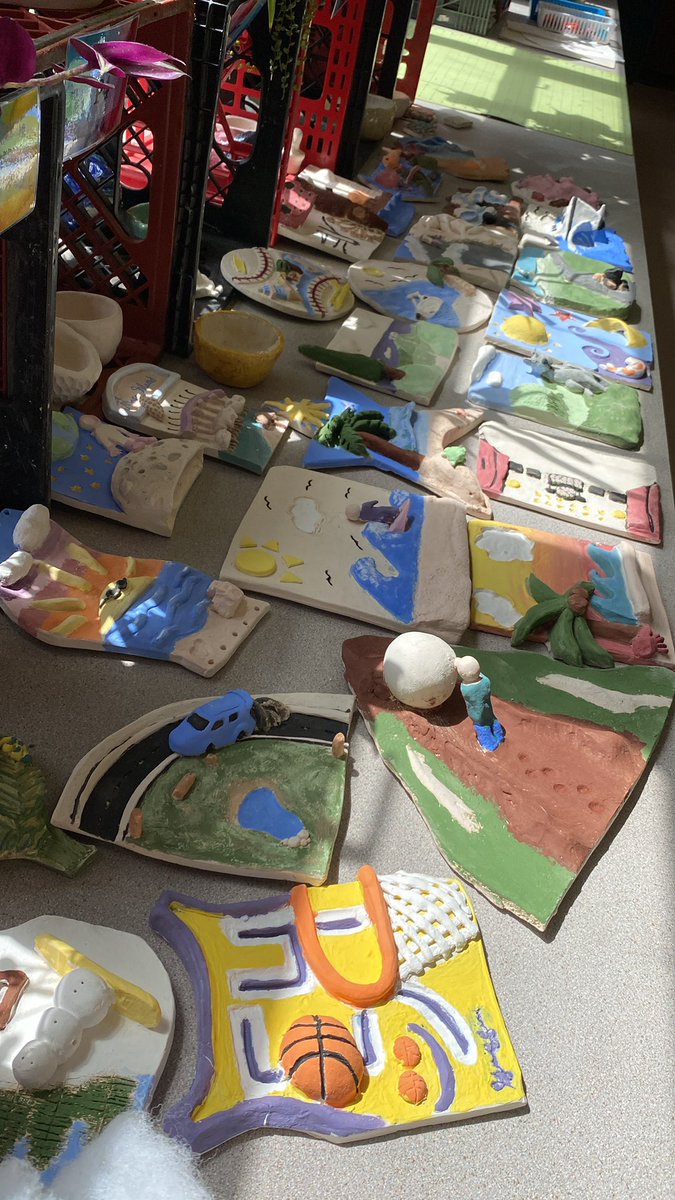 ArtwithMrs_C's tweet photo. Unloaded the kiln of sculpture 1 relief tiles. Looking great! Final touches with glaze and back into the kiln they go! #naea #riaea #highschoolart #ceramicrelief https://t.co/y1qugQoi2K
