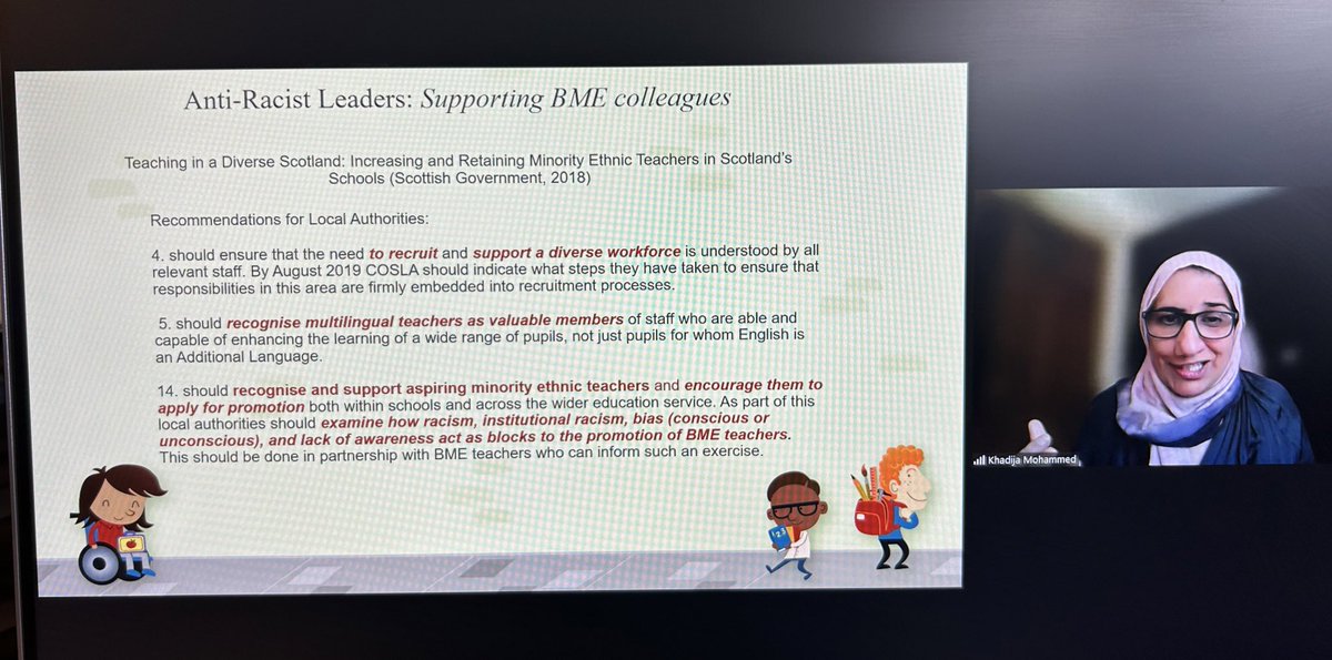 UofGHeadship's tweet photo. Anti-racist leadership for anti-racist schools. Thank you Dr Khadija Mohammed for such a powerful and relevant session for HT on our @EdISGlasgow @GCCLeadLearn #HTBitesize cohort @UofGEducation 

#RaceCognisantLeadership
#AntiRacism #KnowBetterDoBetter https://t.co/D15njZbksc