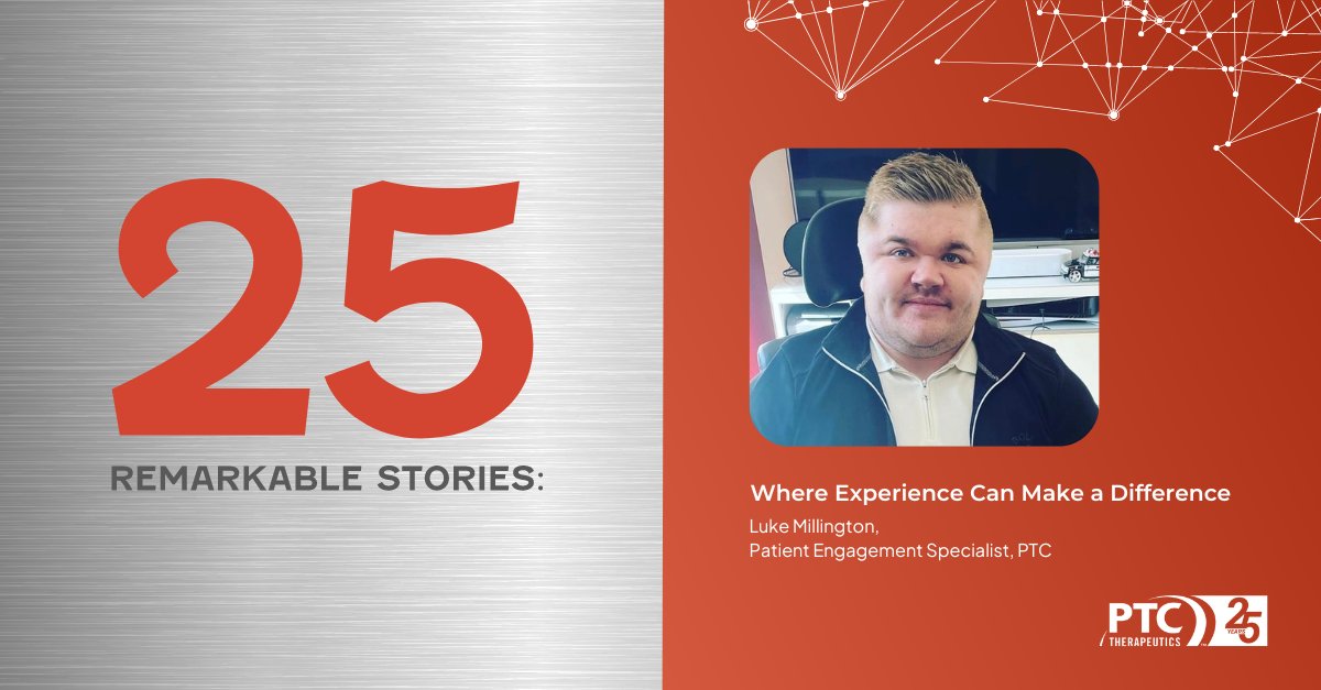 PTCBio's tweet photo. Ever since Luke Millington joined the #OnePTC team, he has made an incredible impact on how we engage with people living with #rarediseases. Read more about Luke’s Remarkable Story: https://t.co/ZQGTBDZhnK https://t.co/0B4SomFd6M