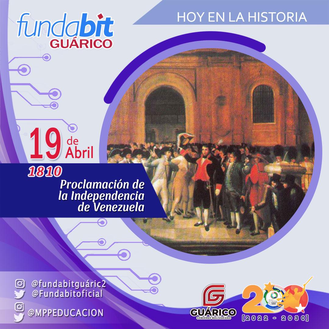 fundabitguaric2's tweet photo. 19 de Abril || Hoy se cumplen 213 años de la proclamación de la Independencia de Venezuela, el primer acto de lucha en contra del dominio español que dió paso a un nuevo rumbo para la libertad del país. 🇻🇪
 @NicolasMaduro @_LaAvanzadora @EliasEducacion1

#GestaIndependentista https://t.co/qLSqQlyBHK