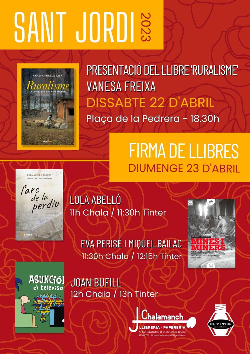 TinterEl's tweet image. Conjuntament amb els companys de la llibreria Chalamanch hem preparat aquestes activitats i signatures de cara al cap de setmana. Us hi esperem!