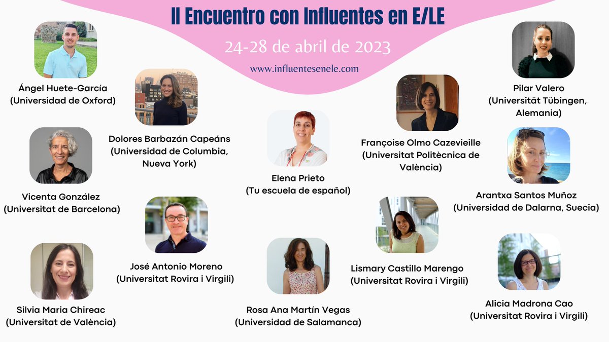 InfluentesenELE's tweet photo. 🧑🏫👩🏫Conoce a los ponentes de lujo de este año🥳😍
¡Ya falta poco para el II Encuentro con Influentes en E/LE!
📌No olvides inscribirte en: https://t.co/MNItu7oRIw
@angelhugarci @ELEelenap @vicenele @janmoreno_tgn @12FOlmo
#influentesenele https://t.co/cjswplnJoU