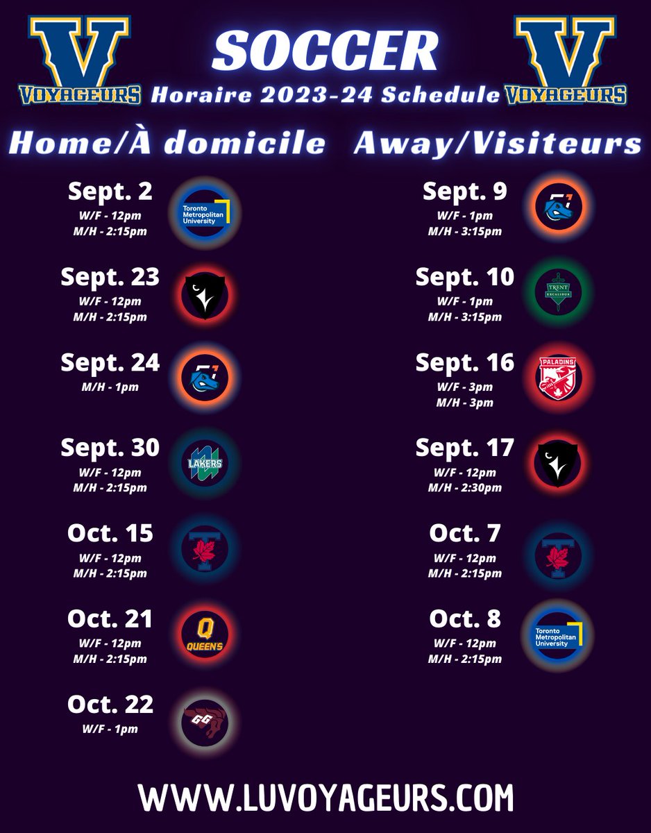 LUVoyageurs's tweet photo. The OUA Soccer schedule is out! @VoyageursWSOC and @VoyageursMSOC open things up at home on Sept. 2nd! #fearthenoise https://t.co/p2MR4scXoA