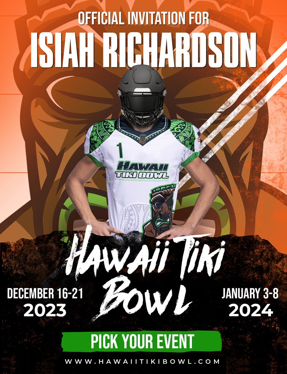Beyond blessed to receive an invitation to play at the Hawaiian Tiki bowl🙏🏾 #blessed #hawaiiantikibowl <a href="/SwampFoxesFB/">Ashley Ridge Football</a>