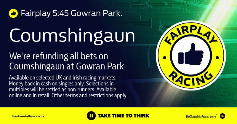 WillHillRacing's tweet photo. π¨ #WHFairPlay π¨
We're refunding bets on Coumshingaun at Gowran Park
π | 5:45 Gowran Park https://t.co/PDkCplQeW7