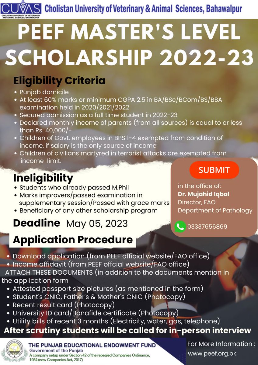 CUVAS_Official's tweet photo. PEEF Master's Level Scholarship 2022-23
#CUVAS https://t.co/xl2GFdf8o6
