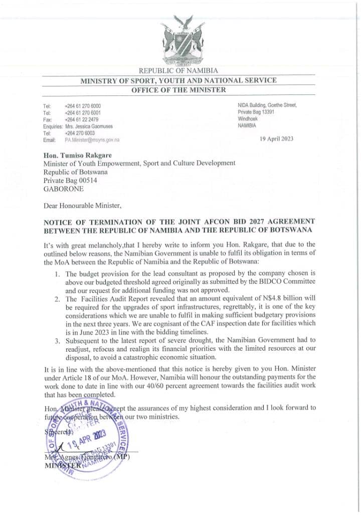 namibiansun's tweet photo. BREAKING: Namibia announces withdrawal from bid to co-host 2027 AFCON. https://t.co/xk3020nsMr
