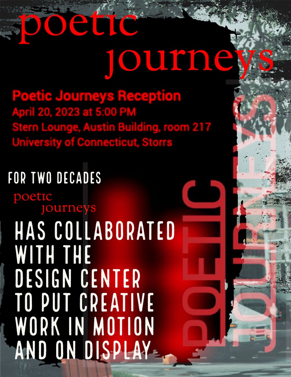 WritingUconn's tweet photo. Tomorrow, 5PM in Austin's Stern Lounge:

You're invited to join the Poetic Journeys reception! Please join us as we unveil the new poems &amp; designs that will be seen on the buses, elevators, &amp; hallways of the first two floors of the Philip E. Austin building in the year to come. https://t.co/RKXdu2VFg6