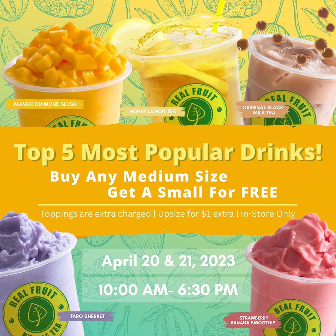 RFBubbleTea's tweet photo. Visit our Princess Margaret Hospital location and enjoy a medium-sized drink from our top 5 best sellers and get a second, small-sized drink for free! 🧋+🧋

🗓️Mark the date! The celebration runs from April 20th - 21st

IN-STORE only 😌
📍 610 University Ave Toronto, ON https://t.co/OTwEaMBhyB