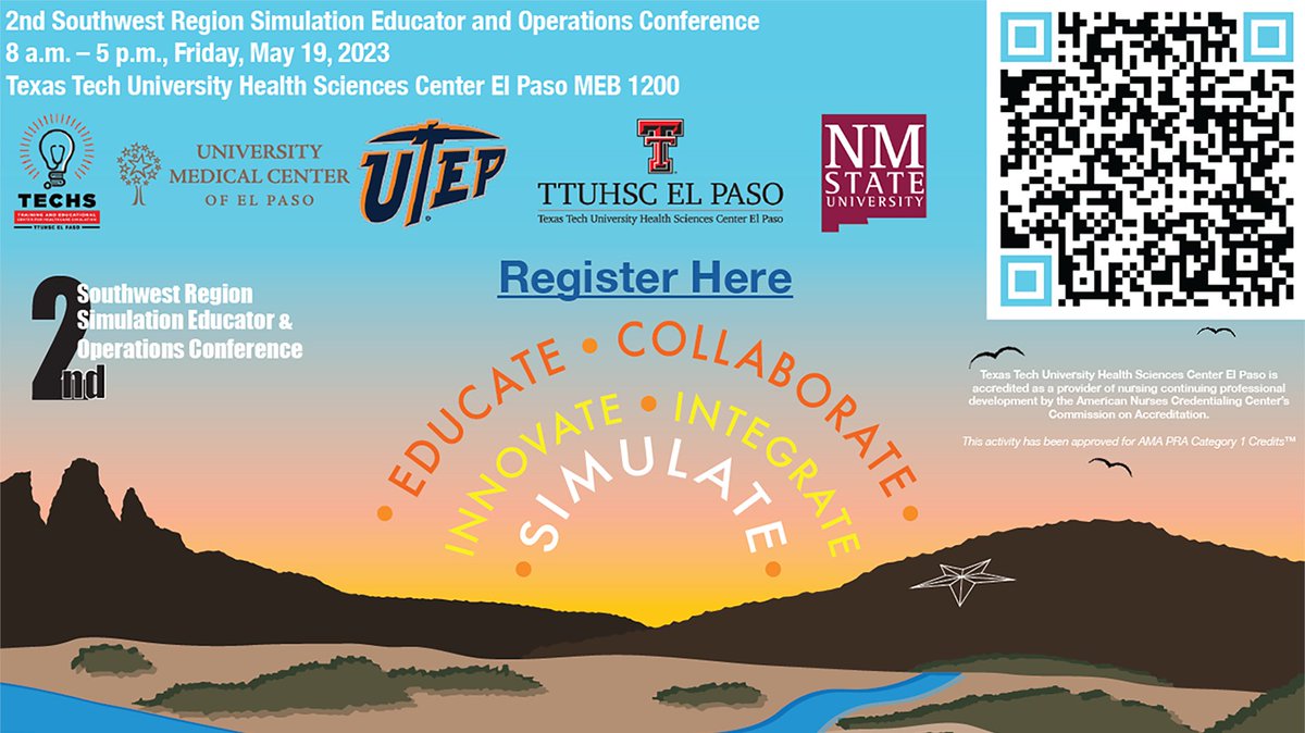 TTUHSCEPTECHS's tweet photo. Expand your healthcare simulation knowledge at the 2nd Southwest Region Simulation Educator &amp; Operations Conference.

The conference will also offer CME and CNE credits.

Register now: https://t.co/kCJqEERskv

#simulation #conference #ElPaso #NewMexico https://t.co/ke9I41uHxT