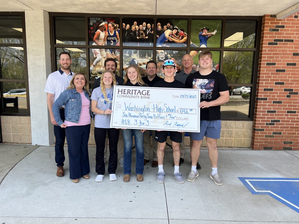 WHSBlueJays's tweet photo. HUGE thank you to Heritage Community Bank for running the 3 for 3 program this year! 

#community https://t.co/HfbWu4cRpQ