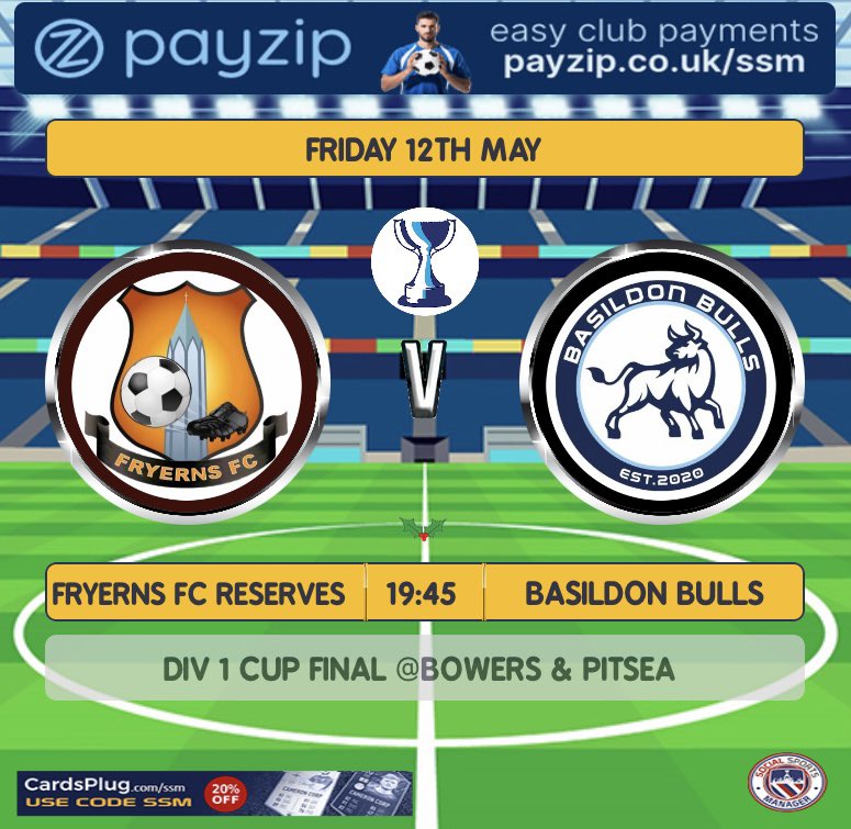 Fryerns FC First (@fryernsr) on Twitter photo If your free on Friday 12th May get down to Bowers 1945 KO to cheer the boys on against <a href="/Basildonbullsfc/">Basildon Bulls FC</a> which is sure to be a cracking game โฝ๏ธ๐ If your free on Friday 12th May get down to Bowers 1945 KO to cheer the boys on against <a href="/Basildonbullsfc/">Basildon Bulls FC</a> which is sure to be a cracking game โฝ๏ธ๐