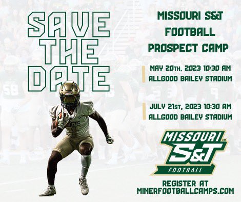 I’m fired up for our first camp coming up next month! Get signed up here:
📍 Rolla, MO
🎓🏈⚒️
#pickaxetakenames 
minerfootballcamps.com