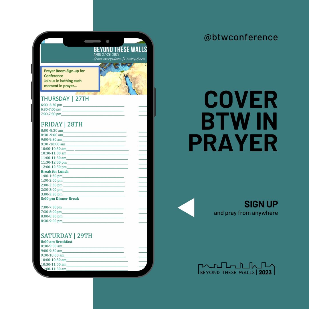 With less than ten days remaining, we want to invite you to be a part of a movement of prayer surrounding Beyond These Walls. Let's cover this conference in prayer 🙏 !

Sign up at beyondthesewalls.com/pray