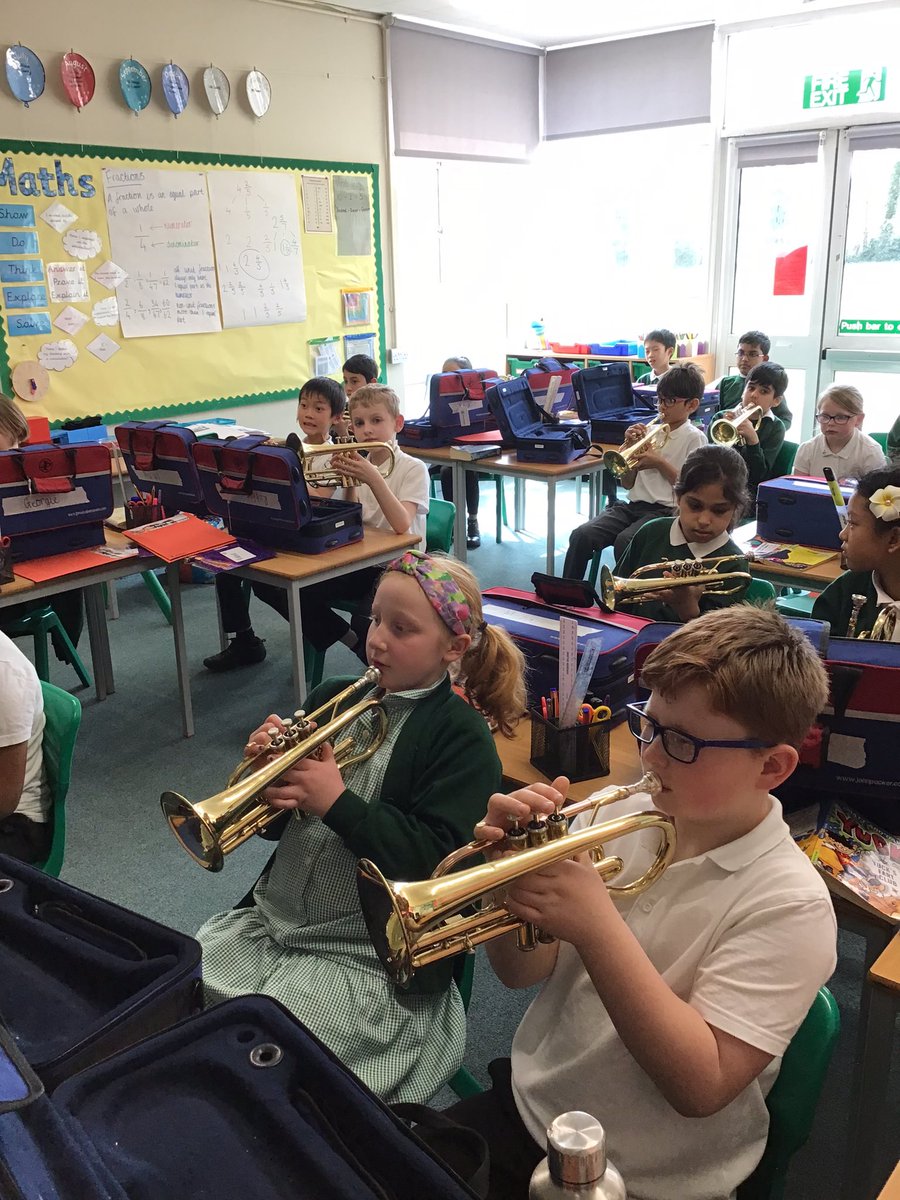 HighwoodPrim4P's tweet photo. @BMaestros are here this term to teach us the cornet! We have had a trial making a sound through them today. I have been very impressed with their first attempts. https://t.co/KtjcSvg7pX