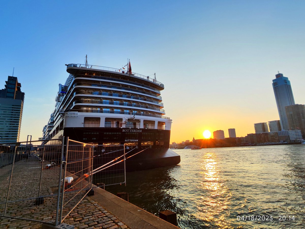 Maledivess's tweet photo. MS Rotterdam in Rotterdam, Holland America Line, HAL cruise ship. Congratulations, time for celebration! #HollandAmerica150 @HALcruises https://t.co/dXthdc1ANd