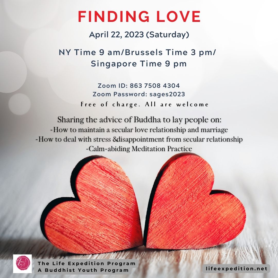 TheLExProgram's tweet photo. Life Expedition Session 8
FINDING LOVE (Romance and Marriage)
Date: April 22, 2023 (Saturday)

https://t.co/hAyL0L63sJ

#Lifeexpedition #LEx #Explorelifewithwisdom  #buddhism #relationships #marriage #relationshipproblems #love #meditation #calm https://t.co/NGjHi1H6fA