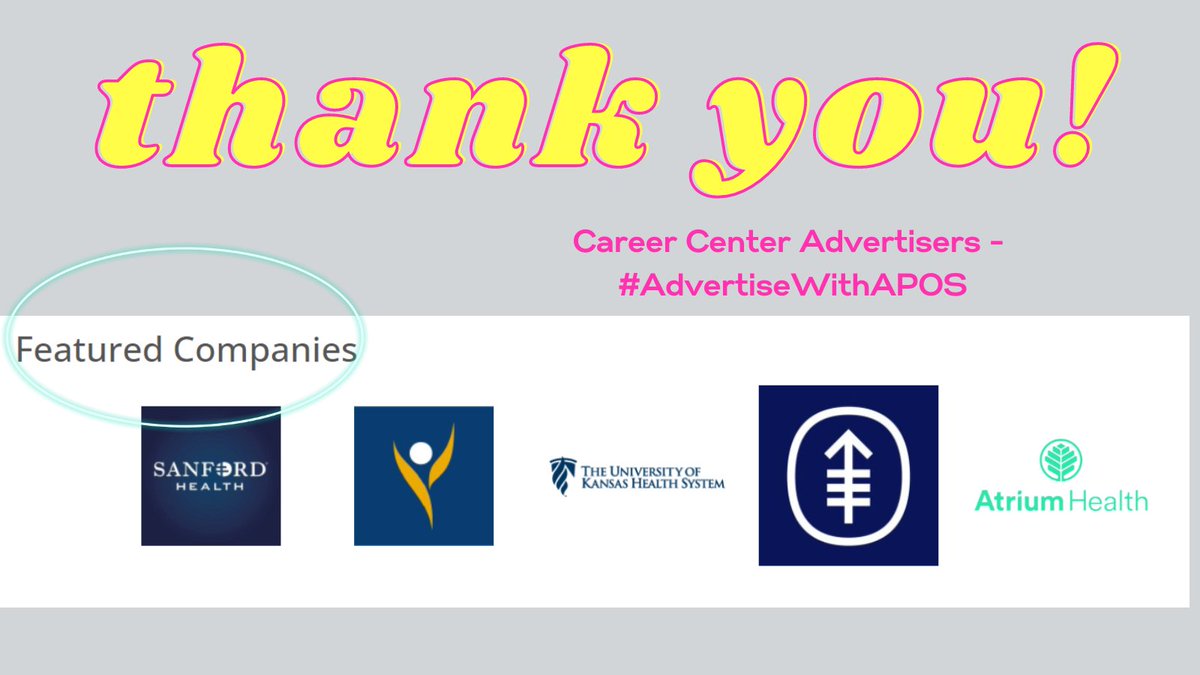 APOSHQ's tweet photo. Thank YOU! @SanfordHealth @OchsnerHealth @KUHospital @MSKCancerCenter @AtriumHealth
#AdvertiseWithAPOS Good luck finding the perfect candidates for these positions!! Thank you for allowing #APOS to be a part of your search #psychosocialoncology https://t.co/04NSfn4QZN