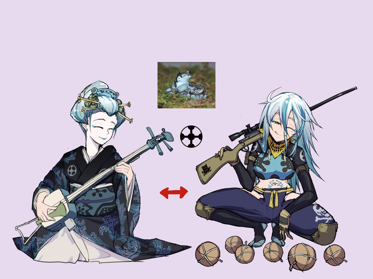 「蝦蟇忍:ジュウジメドクアマガエル(英語圏:ミルキーフロッグ)ミルキさん普段は芸妓」|龍トウのイラスト