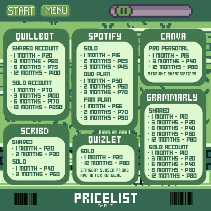 ellea_na's tweet photo. ㅤ
    🐸  hello loves! this is elle previously 
@elle_eana selling cheap and affordable premium accounts and ios paid apps. 

🧾 mop: gcash maya paypal load 
🌱 check my bio for other information 
💌 dm me for orders and concerns https://t.co/up3hvvrsdU
