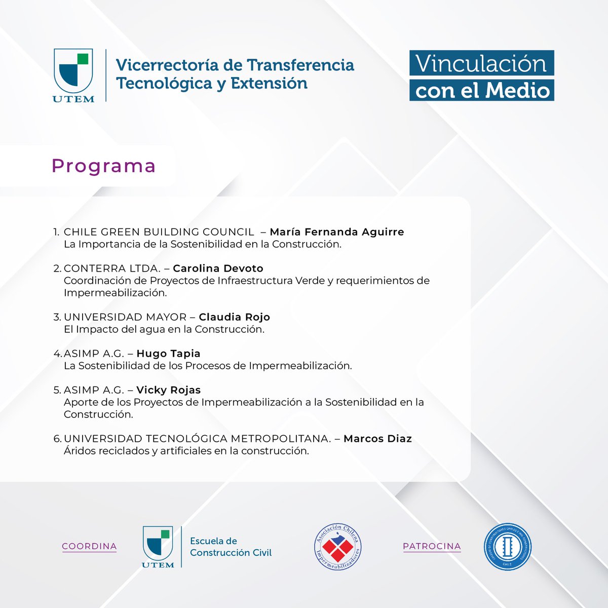 ASIMPChile's tweet photo. Nos vemos a las 09 hrs. este jueves 21 de abril en @utem y el @CConstructores #sostenibilidad @Minvu @DitecMinvu @MMAChile @NegocioRadio @Construye2025 @Finarq_UCEN @AOA_Chile @colegioarq @ich_cl https://t.co/ZVXOTmcFRd https://t.co/yJfpJErDcb