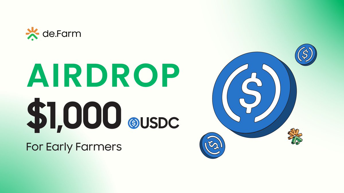 JannikWebeer's tweet photo. 🥳Airdrop on @QuestN_com is live

We’re giving away free $1000 #USDC for early community members. Invite your friends to deFarm airdrop, complete all tasks and grab some sweet prizes🎁

⏰April 19 - April 26

📢Join here: https://t.co/7tn91vcGQa

#deFarm #arbitrum #QuestN #airdrop