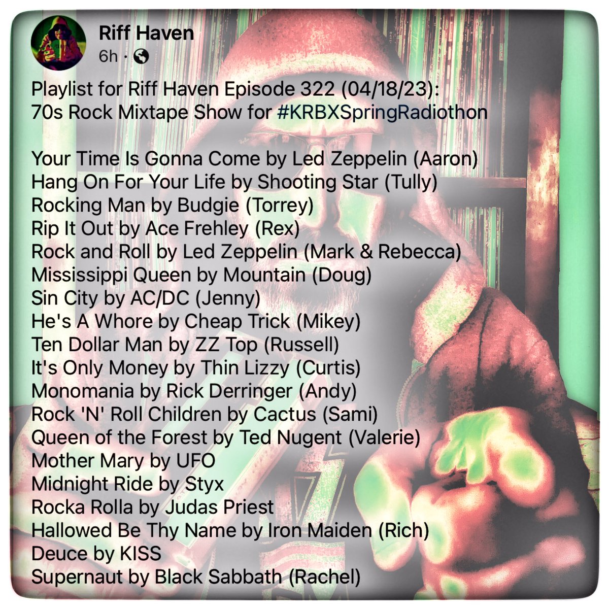 RiffHaven's tweet photo. Over $500 collected with 15 individual donations for #KRBXSpringRadiothon Thank you!
#RiffHaven #RadioBoise #LedZeppelin #ShootingStar #Budgie #AceFrehley #Mountain #ACDC #CheapTrick #ZZTop #ThinLizzy #RickDerringer #Cactus #TedNugent #UFO #Styx #JudasPriest #KISS #blacksabbath https://t.co/VTnleuPAwr