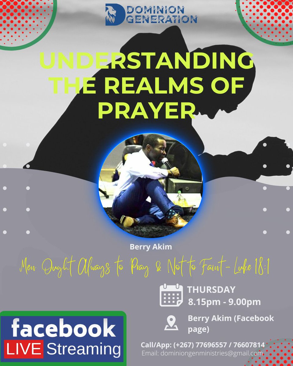 BerryAkim's tweet photo. Don't miss this online session tomorrow (Thursday) at 8:15pm! 
Get an understanding of PRAYER that'll make it easier for you to engage in this paramount, indispensable practice. 
#dominion #prayer https://t.co/n09aMULCad