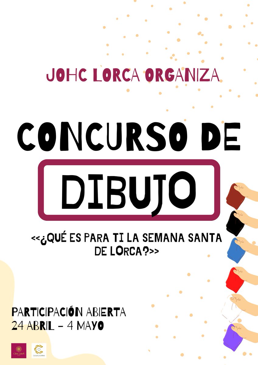 johc_lorca's tweet photo. ✍️Os animamos a participar desde todos los centros educativos de Lorca, tanto de primaria como secundaria, en el concurso de dibujo que organiza 🎨JOHC LORCA 2023.

¡Muéstranos tu forma de vivir nuestra Semana Santa! 🙌🏼

@CulturaLorca @AytoLorca https://t.co/dloH6JdfbF