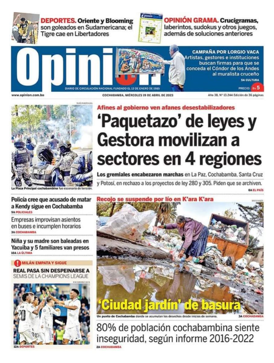 medio_diario's tweet photo. Le presentamos las #portadas de los #periódicos de hoy, 19 de abril de 2023.
@ahora_elpueblo
@Opinion_Bolivia
@eldiario_net
#ContraParte https://t.co/0sOUnypiFq