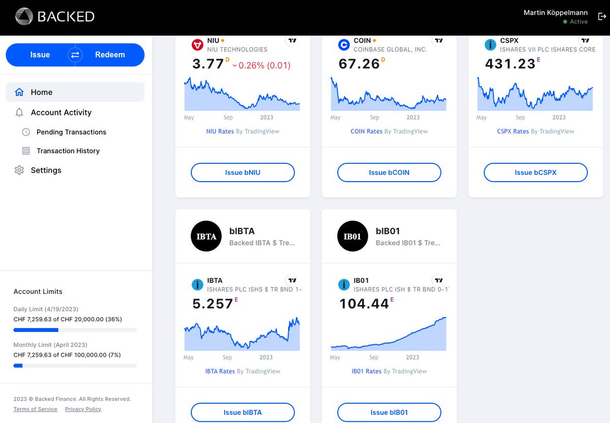 koeppelmann's tweet photo. Users hold >$70b in stable coins on Ethereum alone. By this they are forgoing ~4% APY or $2.8b annually. @BackedFi is going to change that by issuing freely transferable tokenized bonds that can be used everywhere where stables are used today.
I just issued some. https://t.co/NAMNmsZQb8