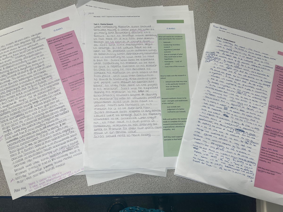 MissHaxby's tweet photo. Some fantastical answers from Year 13 Health and Social Care prepping for their final assessment next month. Structure strips and peer marking to push them for those higher marks! #Superstars #NusaSixthForm #AlmostThere ⭐️🤩⭐️ https://t.co/LqvcQtCHpI