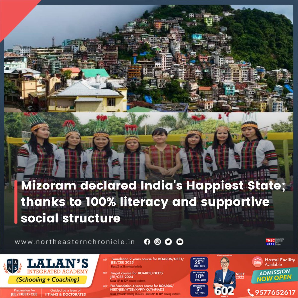 tnec_IN's tweet photo. Mizoram declared India's Happiest State; thanks to 100% literacy and supportive social structure
#mizoram #HappiestState #NorthEast https://t.co/fRabJvrv1E