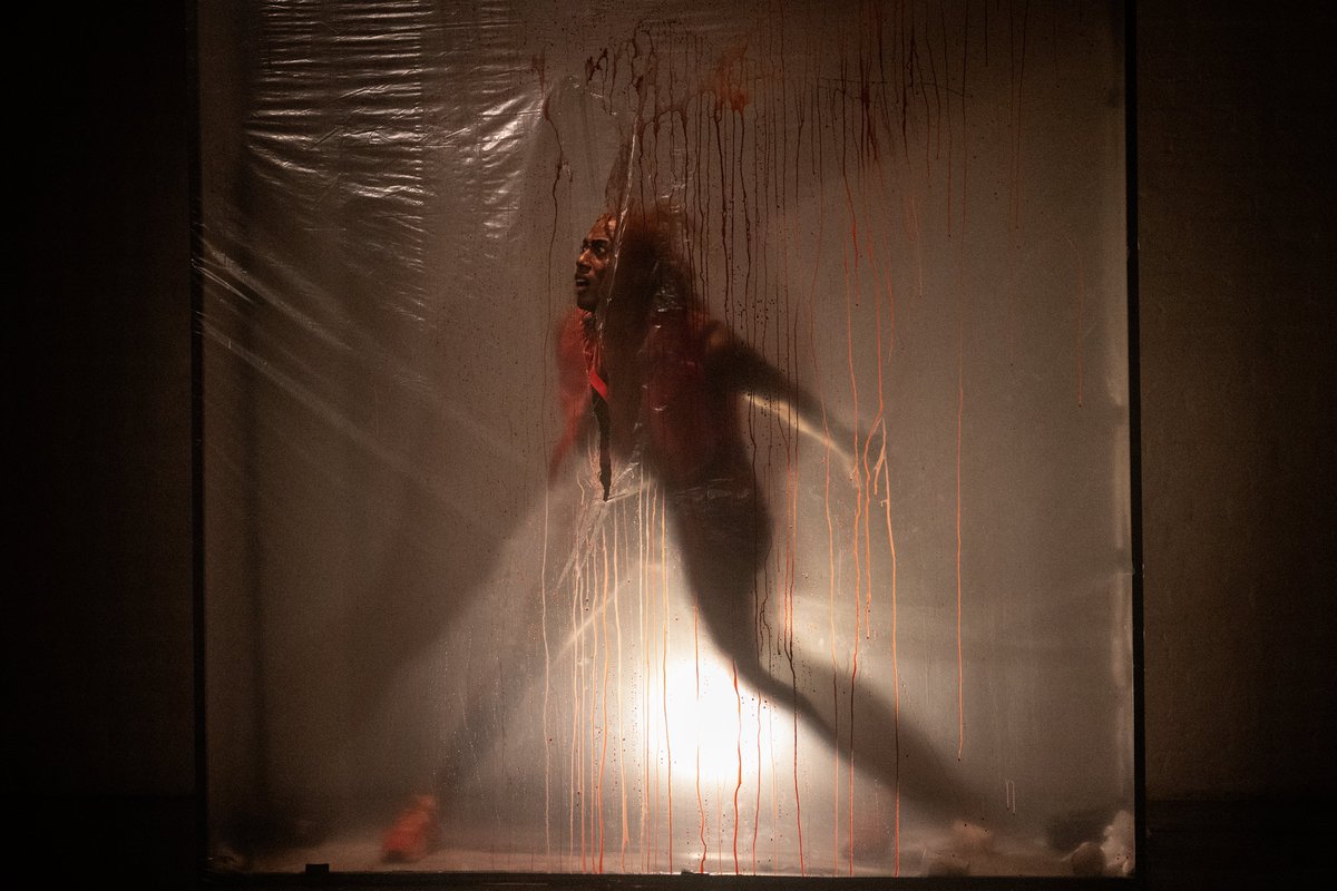 YardTheatre's tweet photo. First look at Marikiscrycrycry's Goner at #NOW23 —  a sinister descent into fear, fantasy, violence and belonging that gives way to full-blown monstrous terror topped with orange chaps. It'll leave your stomach (and mind) in knots. 

Until 22 April 🩸
🔗https://t.co/vfhNfQjMI2 https://t.co/No7Ju07iyv
