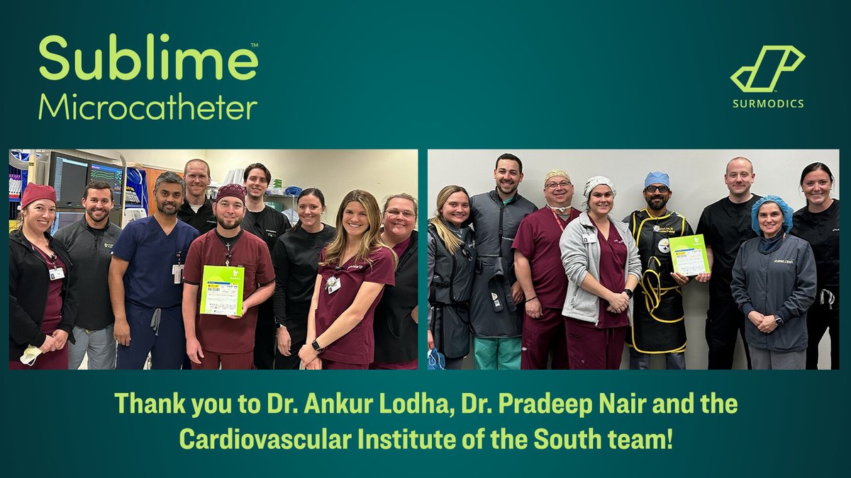 Surmodics's tweet photo. Exciting news from @CardioInstitute ā Drs. Ankur Lodha and Pradeep Nair are the first physicians to use the Sublime⢠Microcatheter. Rx only. https://t.co/s3El8HxcCb #RadialAccess #RadialFirst #SublimeTime https://t.co/EZ6UsmtRvO