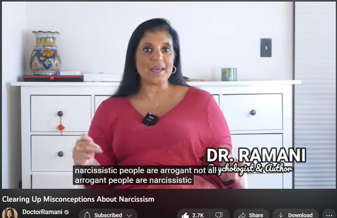 Clearing Up Misconceptions About Narcissism
https://www.youtube.com/watch?v=kQ8kWBdNoKc