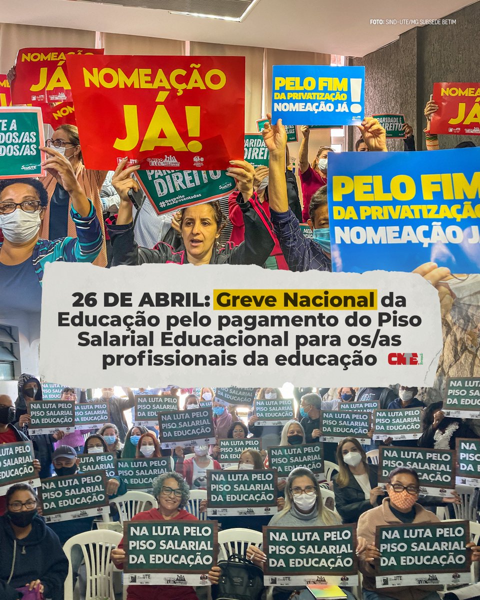 sindutebetim's tweet photo. 🚨 Anote na agenda: Dia 26 de abril é Greve Nacional da Educação pelo pagamento do Piso Salarial Educacional para os/as profissionais da educação.
#GreveNacional #MedioliPagueOPiso #ZemaPagueOPiso #OPisoÉLei #PisoDaEducação #Piso https://t.co/4pNW3tcGXu