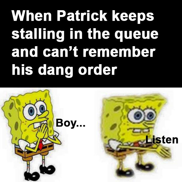 SpongeBobInAJam's tweet photo. K, Patrick...
#spongebobkrustycookoff #cookinggames #mobilegames #spongebobmeme #spongebob #spongebobsquarepants #listen https://t.co/5UVuv6dIE9