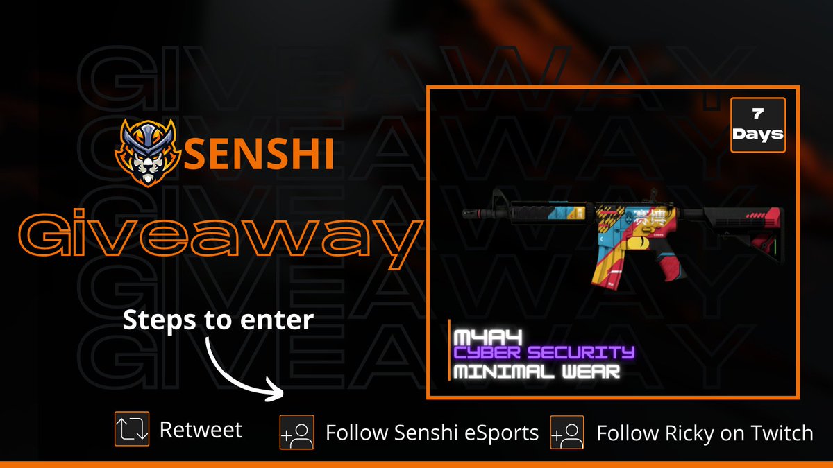 R1ckyDC's tweet photo. Giving away this MW M4a4 Cyber security🤖 together with my org @SENSHIdotGG! 

To enter:
- Retweet🔁
- Follow @SENSHIdotGG on Twitter🧡
- Follow me on https://t.co/7vnyD53wV1 and provide a screenshot of you following✅️

Winner will be announced on 26 April! GLHF everyone❤️ https://t.co/HgiS2DcnC8