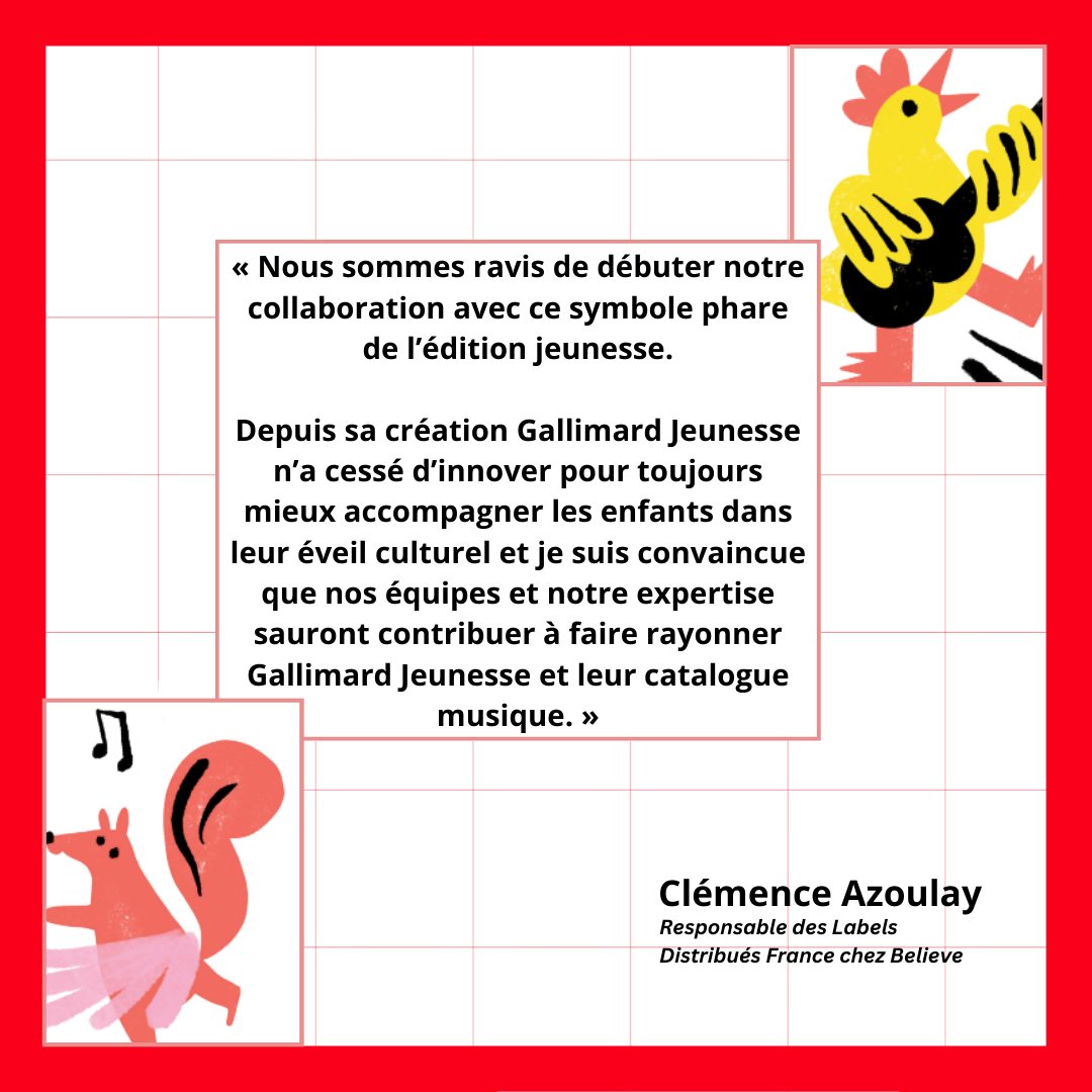 Fière d'annoncer la signature d'un partenariat de distribution avec <a href="/GallimardJeun/">Gallimard Jeunesse</a> qui produit et publie des livres CD pour éveiller les enfants à la🎵! 
Un catalogue enfin accessible sur toutes les plateformes de streaming et sur une nouvelle chaîne YouTube Histoires et Chansons