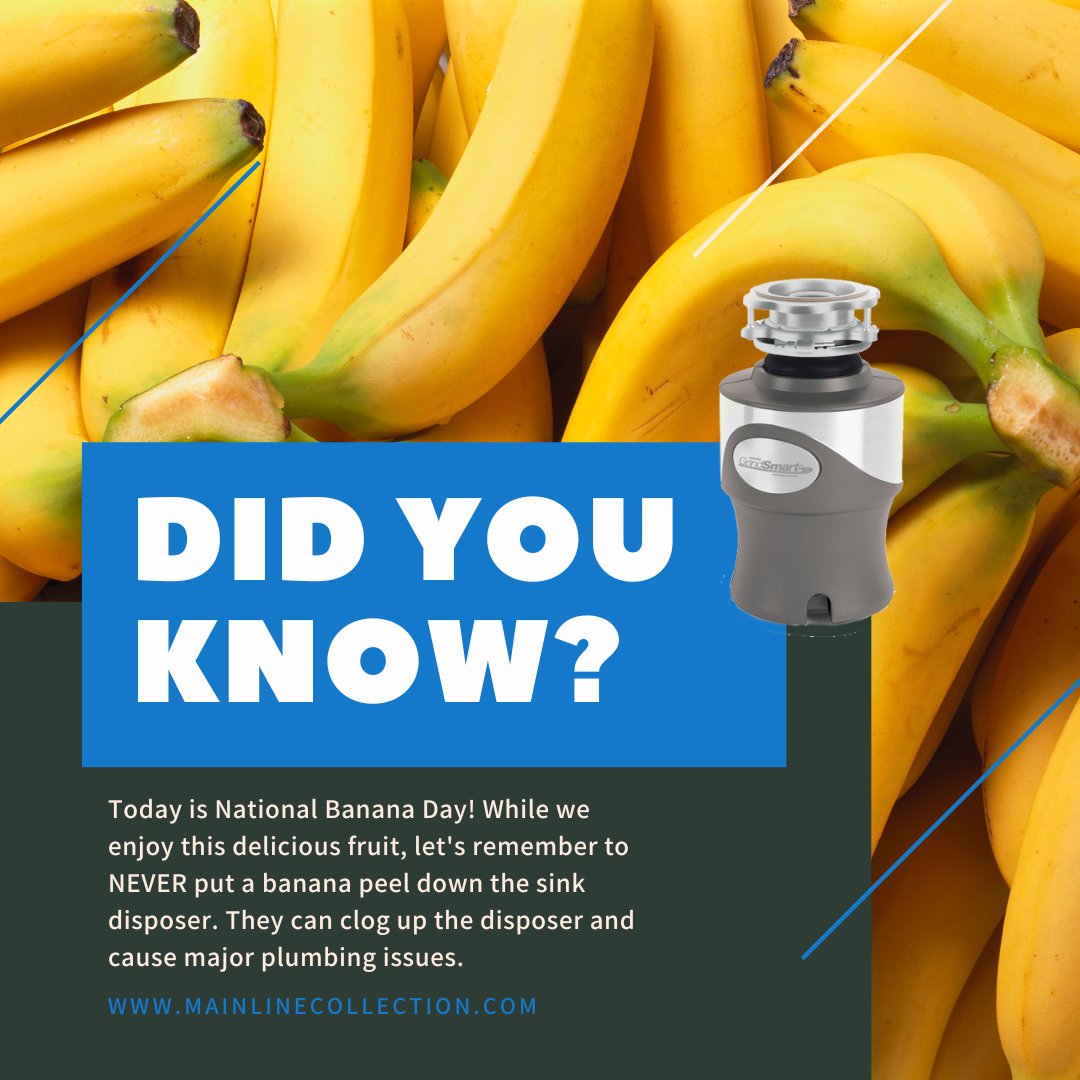 Happy National Banana Day! 🍌  Let's take a moment to appreciate the deliciousness of this fruit and also remember to never put a banana peel down the sink disposer. Banana peels can clog the pipes and cause serious damage to the disposal system. 

#funfact #plumbing #bananaday