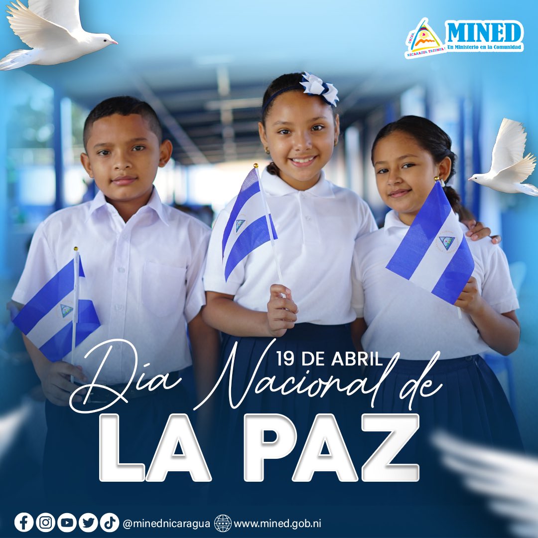 19 de abril | Día Nacional de la Paz 🕊️✌🏻

Se declara el 19 de abril «Día Nacional de la Paz» a fin de celebrar el respeto, concordia y fraternidad para la prosperidad.

 #LaPazNuestraVictoria