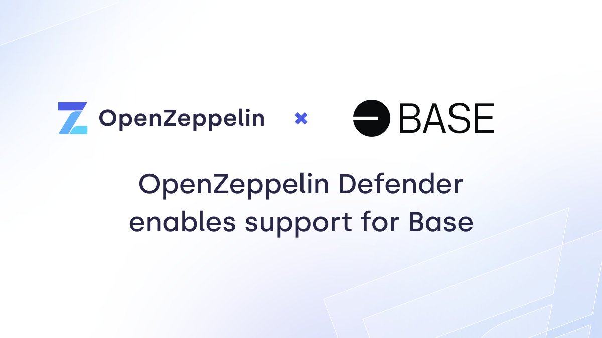 OpenZeppelin's tweet photo. Announcing testnet support for the new Ethereum Layer-2 (L2) network @BuildOnBase, incubated by @coinbase, on OpenZeppelin Defender. Base developers can now use the platform for smart contract security, automations, and AI-powered monitoring.

Discover more capabilities below 👇 https://t.co/fVCmPFMwKa