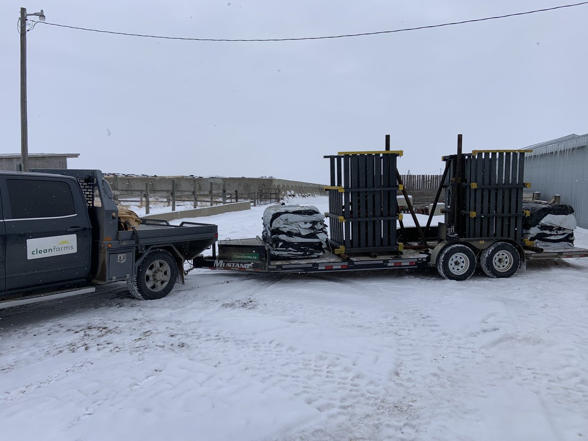 Cleanfarms's tweet photo. Lethbridge County farmers: Cleanfarms is conducting another free on-farm pickup of silage plastic &amp; bale wrap today (April 19). Next pickup day is ~6 wks; pls contact us to register to have your silage plastic &amp; bale wrap collected for #recycling with a mobile compactor trailer. https://t.co/mOsiQMV8Gl