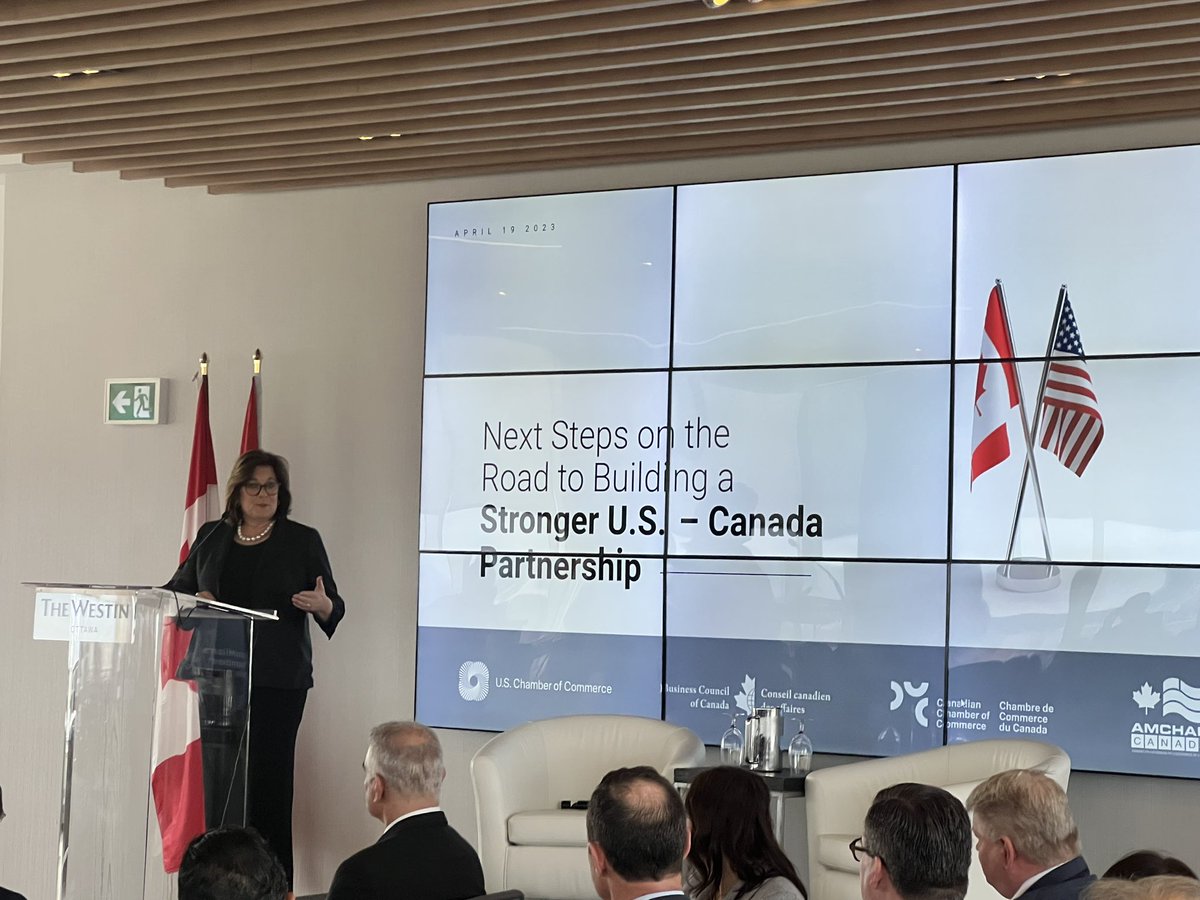 BizCouncilofCan's tweet photo. We’re proud to partner with @AmChamCanada &amp; @CdnChamberofCom to host @USChamber CEO @SuzanneUSCC on her first visit to Ottawa. Tune in now to @CPAC_TV to hear her remarks:  https://t.co/7FpL0IMS8T #friendspartnersallies https://t.co/3alWRaysaI